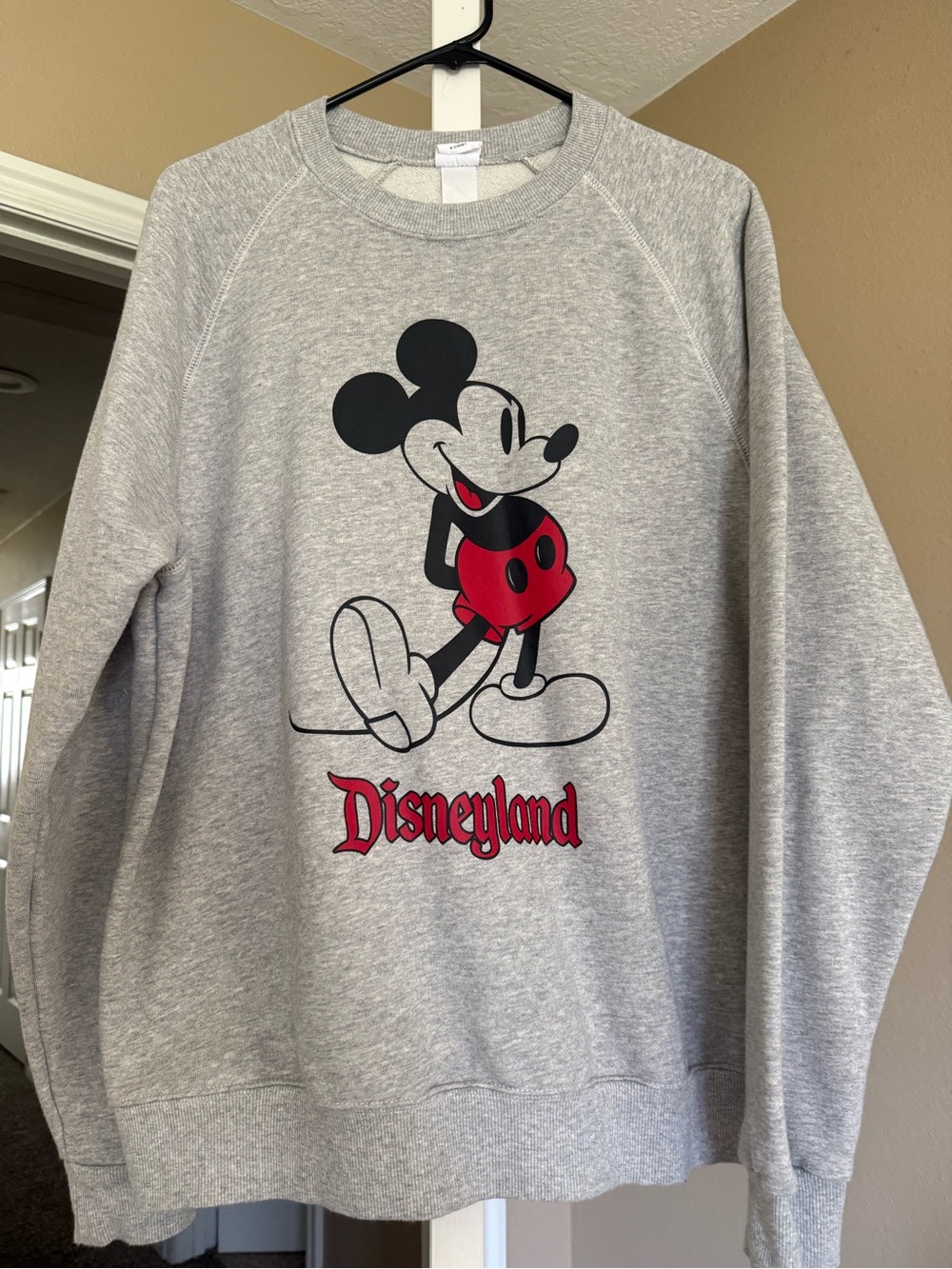 Disney Grey Crewneck Sweatshirt with Mickey Mouse and Red Accent